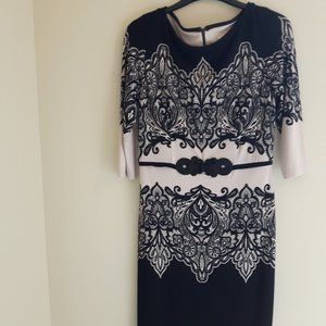 Joseph Ribkoff Black and Cream Midi Dress! (Size 6)